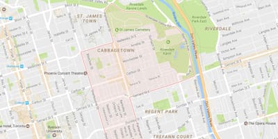 რუკა Cabbagetown სამეზობლო ტორონტოში