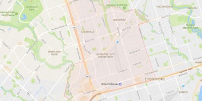 რუკა Islington-ქალაქის ცენტრში, დასავლეთის სამეზობლო ტორონტოში