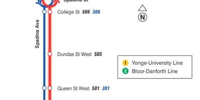 რუკა streetcar line 510 Spadina