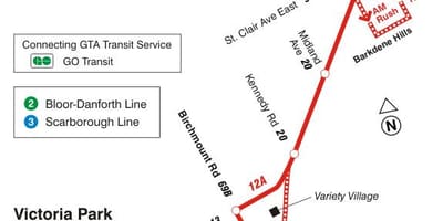 რუკა TTC 12 Kingston Rd ავტობუსის მარშრუტი ტორონტოში