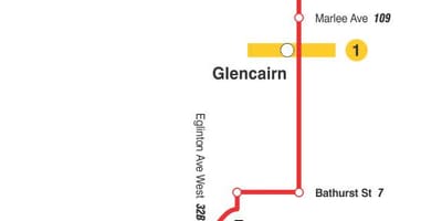 რუკა TTC 14 Glencairn ავტობუსის მარშრუტი ტორონტოში