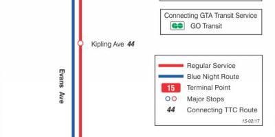 რუკა TTC 15 ევანსი ავტობუსის მარშრუტი ტორონტოში