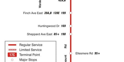 რუკა TTC 17 Birchmount ავტობუსის მარშრუტი ტორონტოში