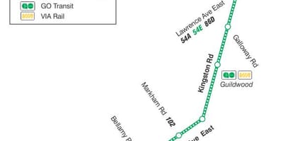 რუკა TTC 198 U T Scarborough სარაკეტო ავტობუსის მარშრუტი ტორონტოში
