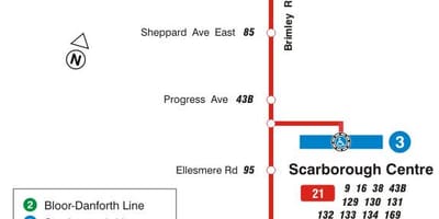 რუკა TTC 21 Brimley ავტობუსის მარშრუტი ტორონტოში