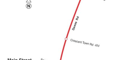 რუკა TTC 23 Dawes ავტობუსის მარშრუტი ტორონტოში