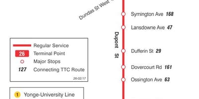 რუკა TTC 26 Dupont ავტობუსის მარშრუტი ტორონტოში