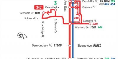 რუკა TTC 34 Eglinton აღმოსავლეთ ავტობუსის მარშრუტი ტორონტოში