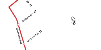 რუკა TTC 8 Broadview ავტობუსის მარშრუტი ტორონტოში