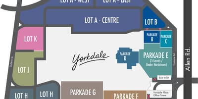 რუკა Yorkdale სავაჭრო ცენტრი პარკინგი